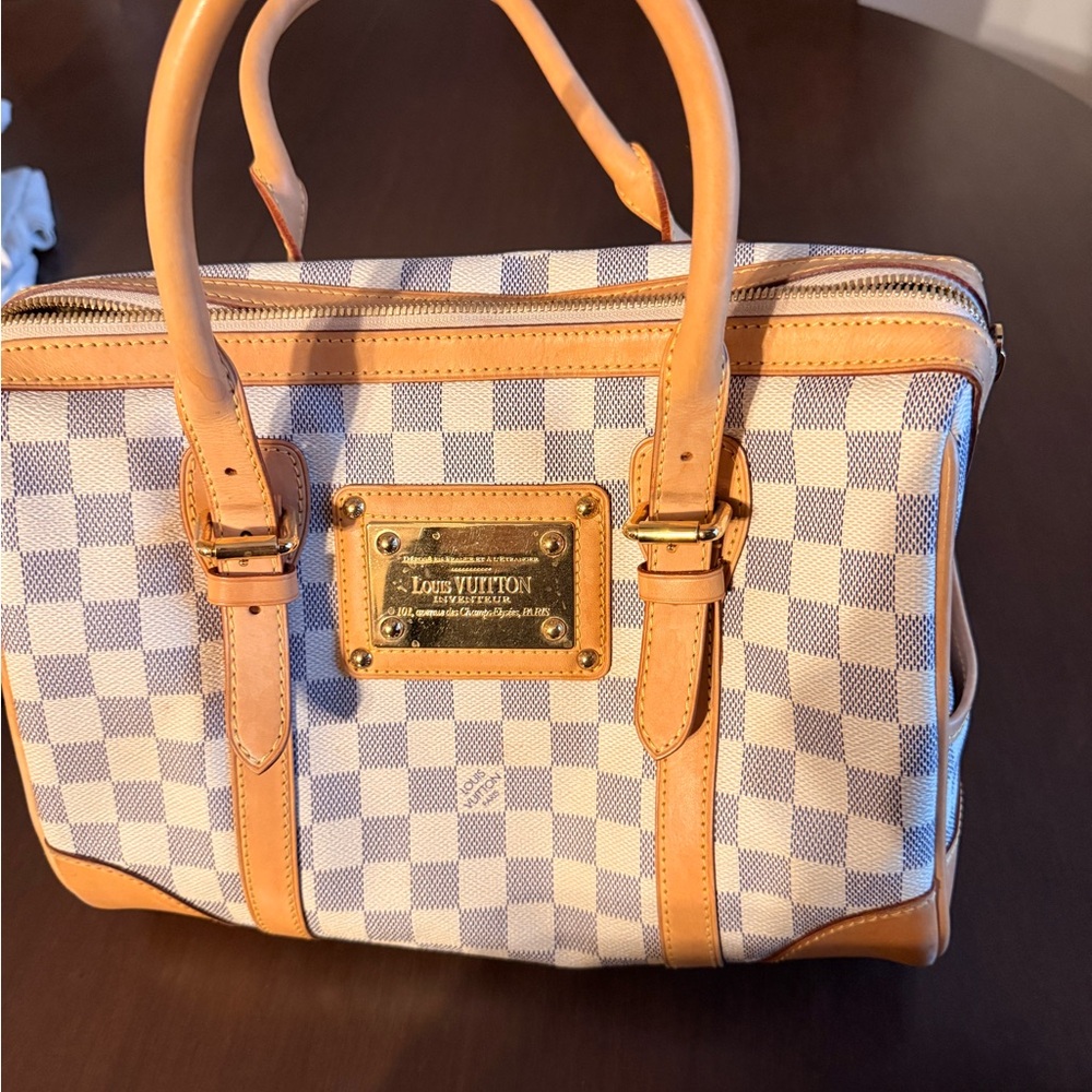 Louis Vuitton Damier Azur Canvas Satchel with Natural Vachetta Trim
